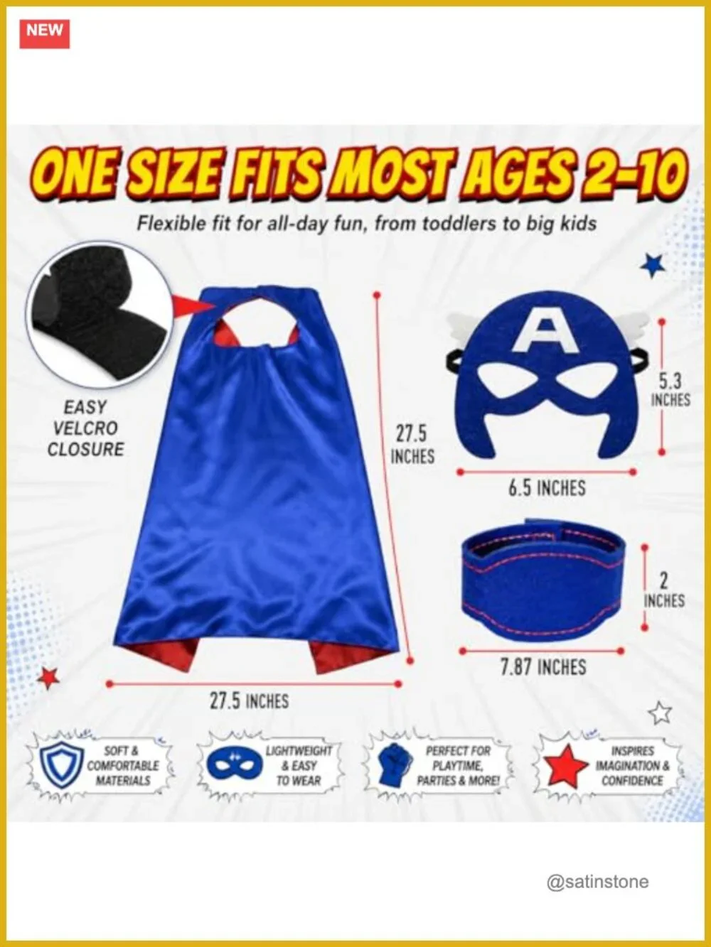 Superhero Cape & Mask Set for Kids, Satin Pretend Play, Felt Masks